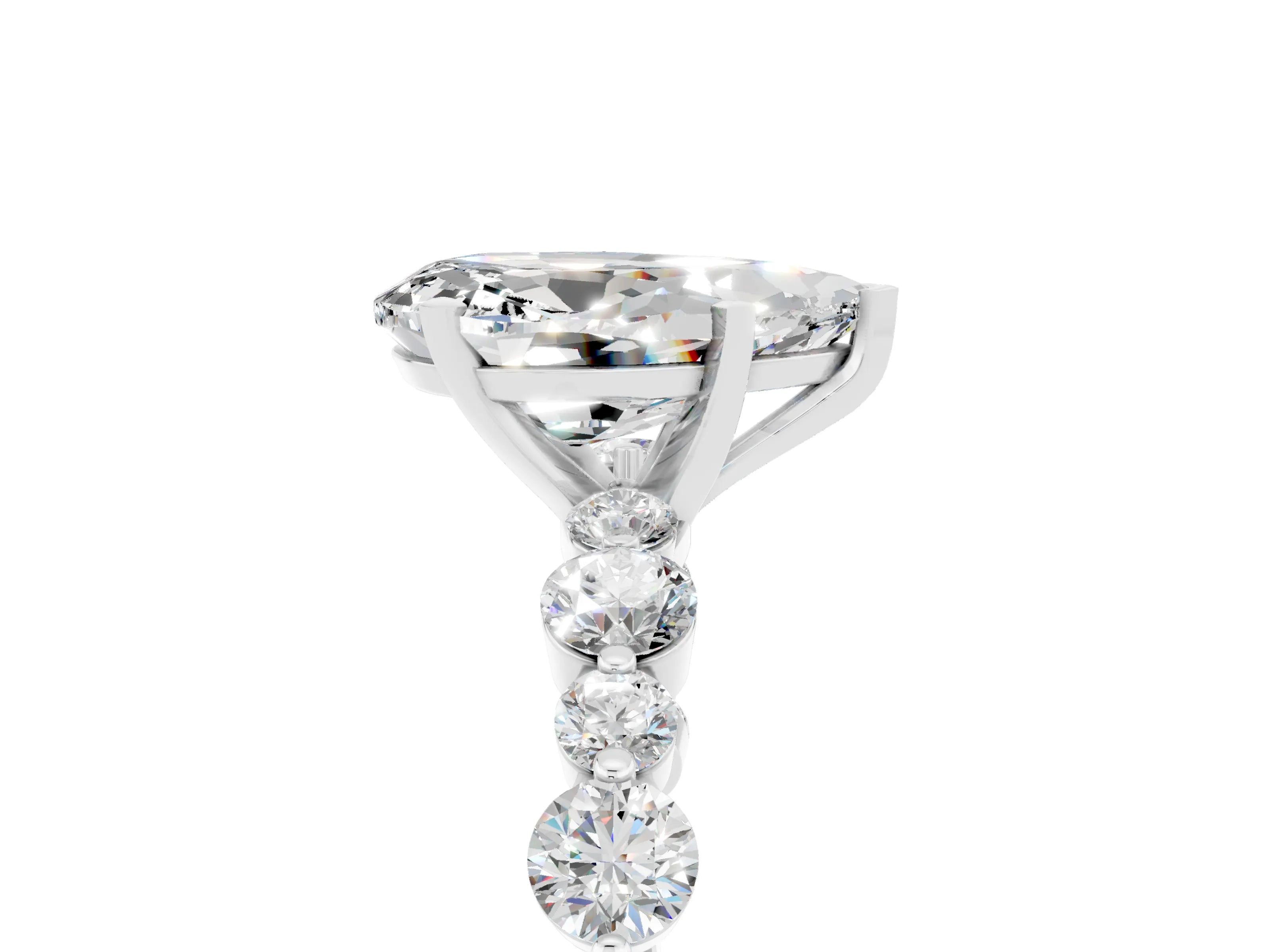 White gold Pear Cut Moissanite Prong Set Engagement Ring with Pavé Band_5