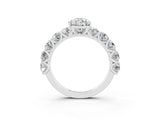 White gold Pear Cut Moissanite Prong Setting with Side Stones on a Pave Band_3