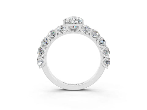 White gold Pear Cut Moissanite Prong Setting with Side Stones on a Pave Band_3