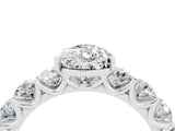 White gold Pear Cut Moissanite Prong Setting with Side Stones on a Pave Band_4