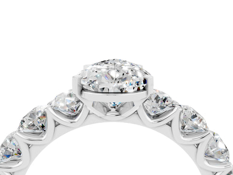 White gold Pear Cut Moissanite Prong Setting with Side Stones on a Pave Band_4