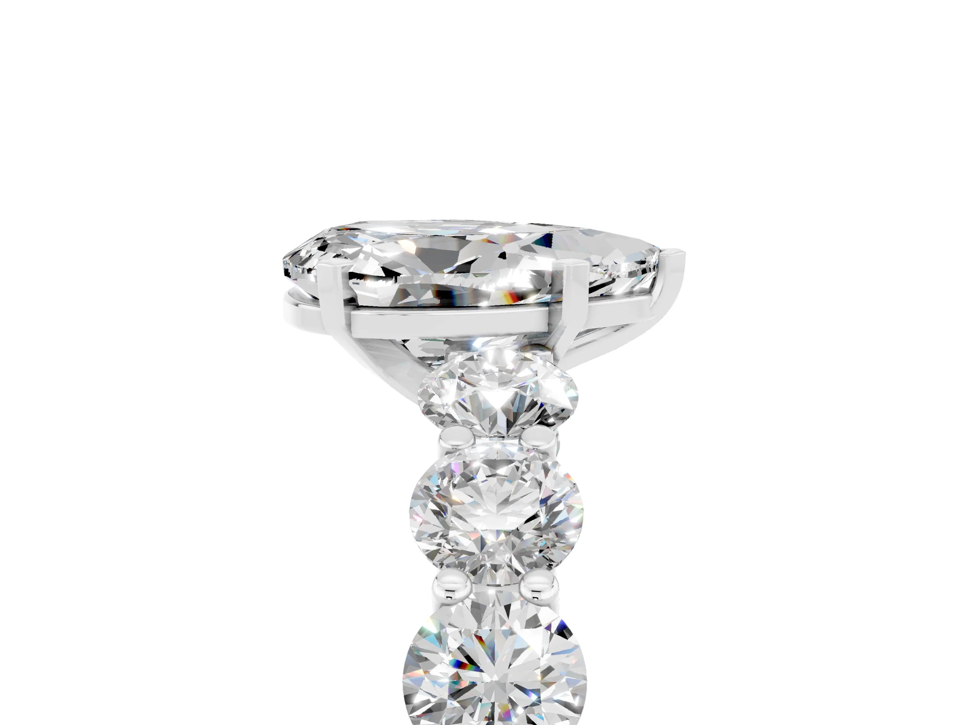 White gold Pear Cut Moissanite Prong Setting with Side Stones on a Pave Band_5