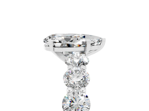 White gold Pear Cut Moissanite Prong Setting with Side Stones on a Pave Band_5