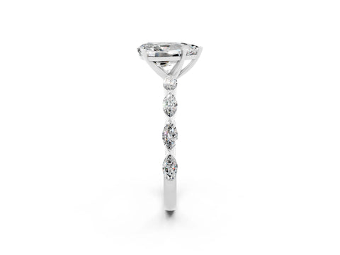 White gold Pear Cut Moissanite Ring with Marquise Side Stones and Prong Setting_2