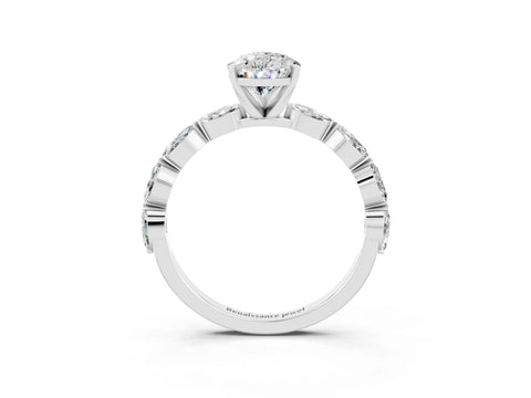 White gold Pear Cut Moissanite Ring with Marquise Side Stones and Prong Setting_3