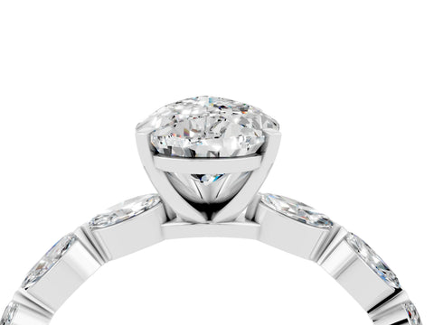 White gold Pear Cut Moissanite Ring with Marquise Side Stones and Prong Setting_4