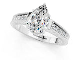 White gold Pear Cut Moissanite Ring with Milgrain Pavé Band and Four-Prong Setting_13