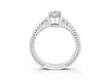 White gold Pear Cut Moissanite Ring with Milgrain Pavé Band and Four-Prong Setting_15