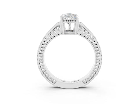 White gold Pear Cut Moissanite Ring with Milgrain Pavé Band and Four-Prong Setting_15