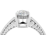 White gold Pear Cut Moissanite Ring with Milgrain Pavé Band and Four-Prong Setting_16