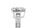 White gold Pear Cut Moissanite Ring with Milgrain Pavé Band and Four-Prong Setting_17