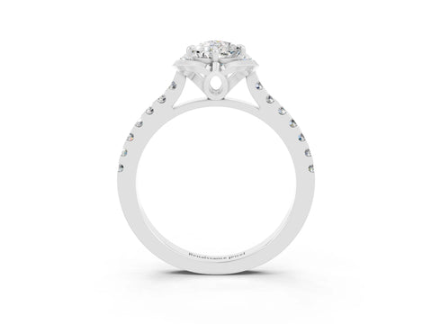 White gold Pear Cut Moissanite Ring with Pavé Band and Floral Prong Setting_3