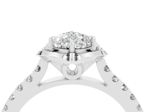 White gold Pear Cut Moissanite Ring with Pavé Band and Floral Prong Setting_4