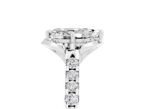 White gold Pear Cut Moissanite Ring with Pavé Band and Floral Prong Setting_5