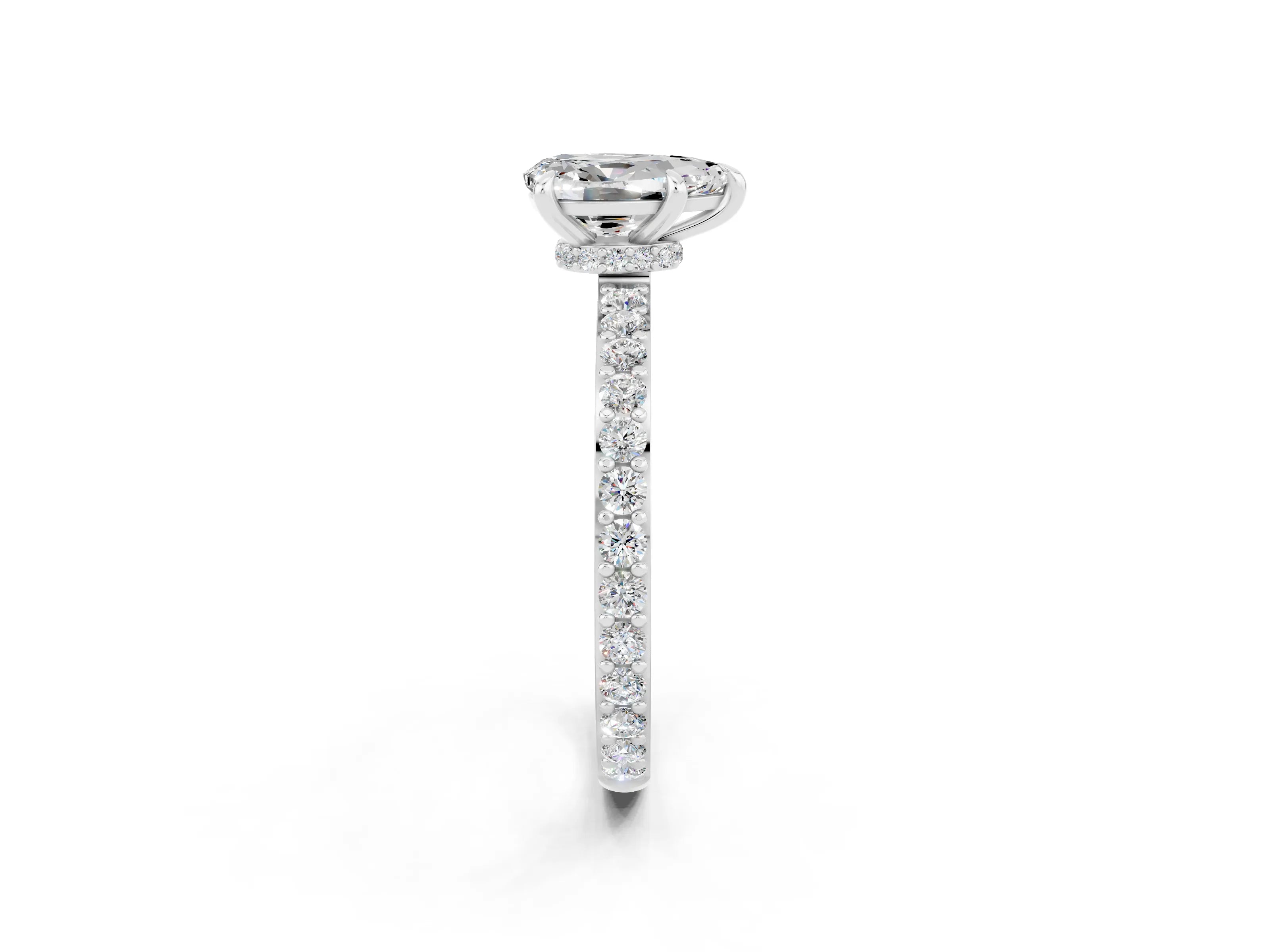 White gold Pear Cut Moissanite Ring with Pavé Band and Four-Prong Setting_2