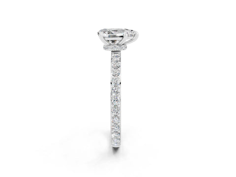 White gold Pear Cut Moissanite Ring with Pavé Band and Four-Prong Setting_2