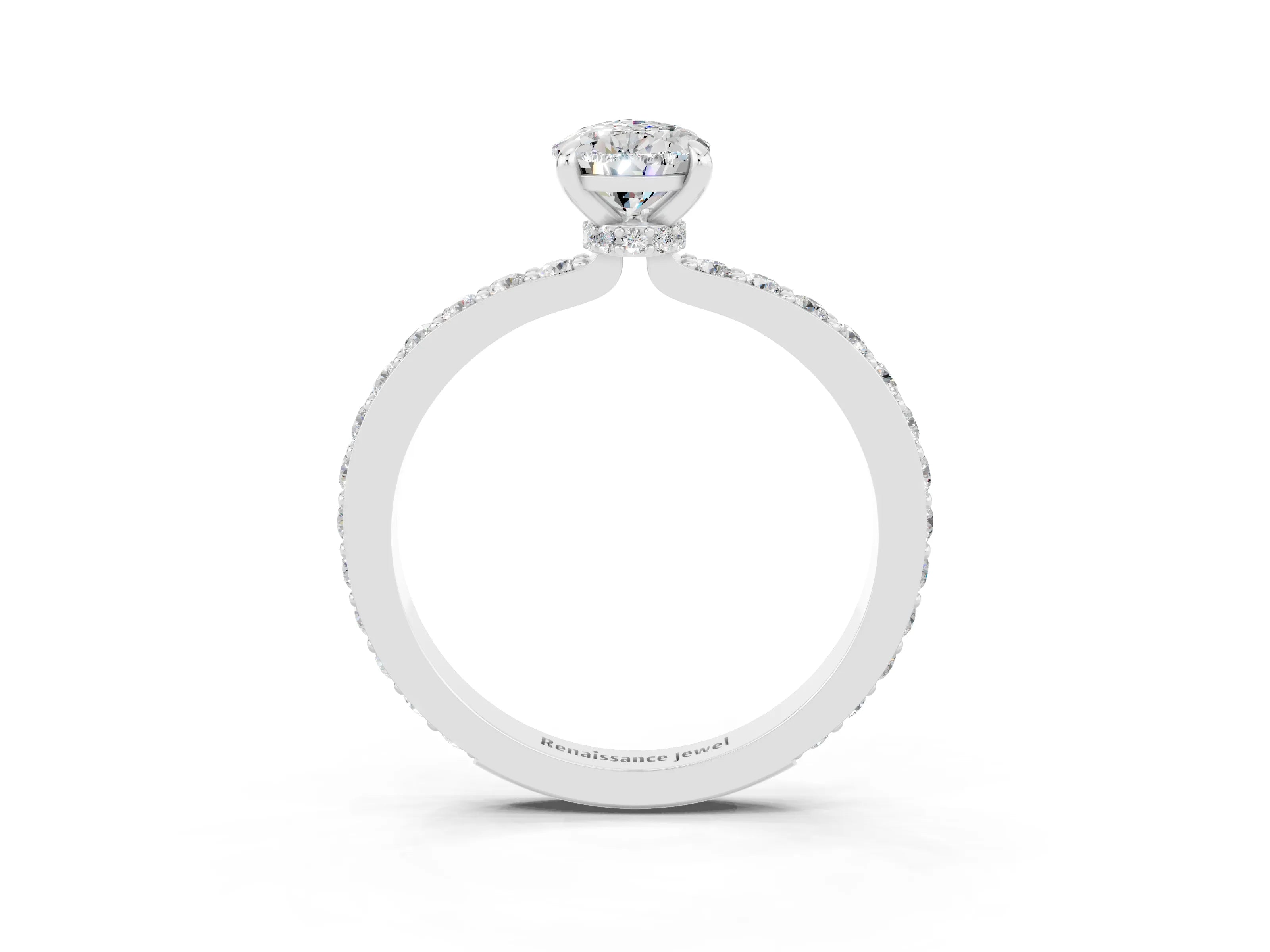 White gold Pear Cut Moissanite Ring with Pavé Band and Four-Prong Setting_3