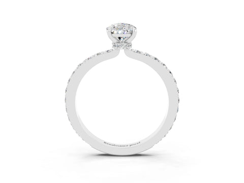 White gold Pear Cut Moissanite Ring with Pavé Band and Four-Prong Setting_3