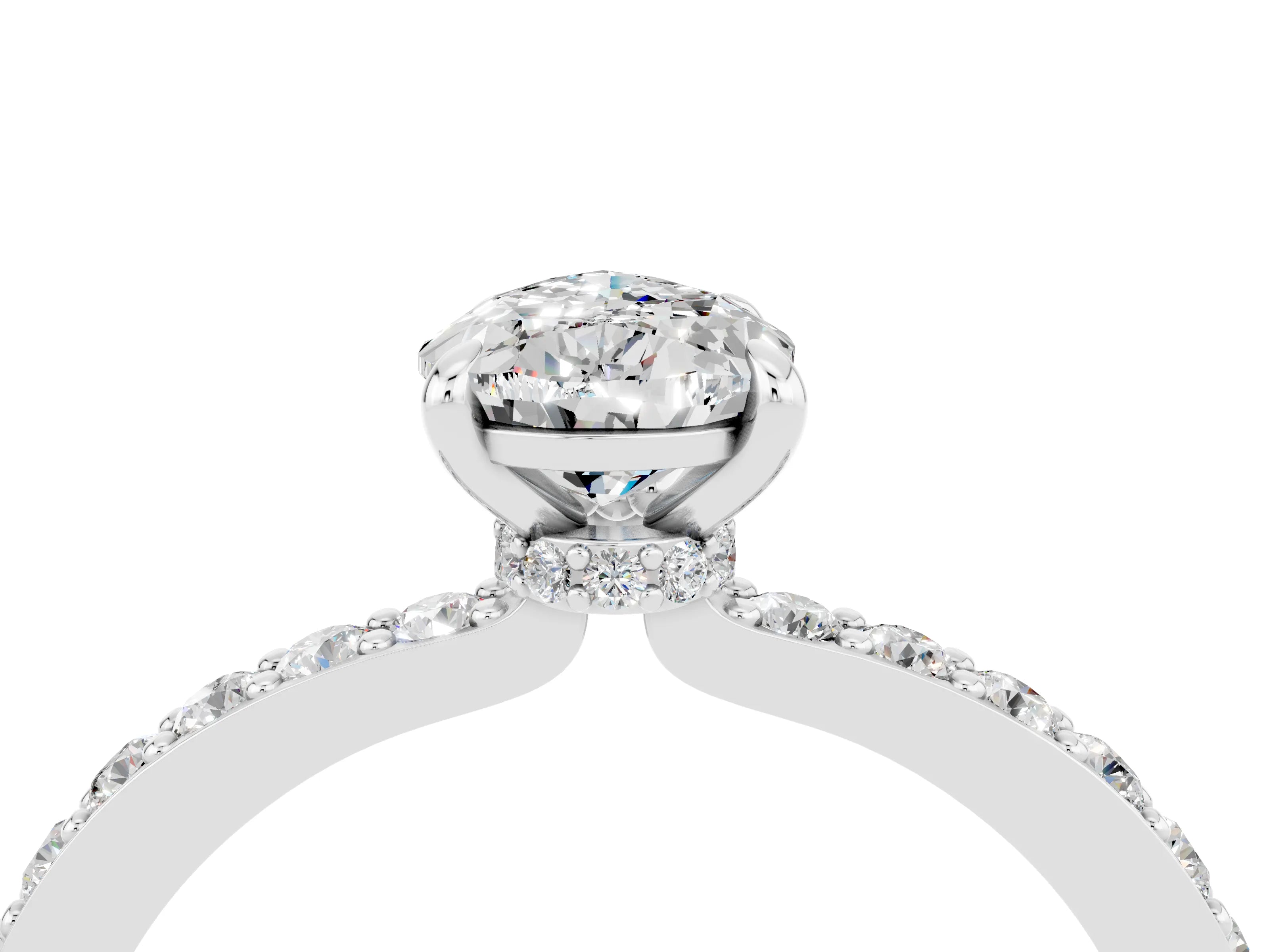 White gold Pear Cut Moissanite Ring with Pavé Band and Four-Prong Setting_4