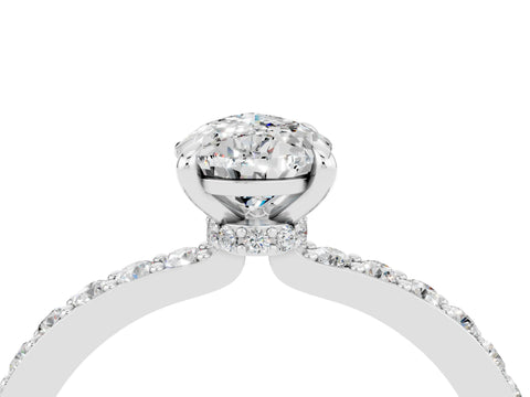 White gold Pear Cut Moissanite Ring with Pavé Band and Four-Prong Setting_4