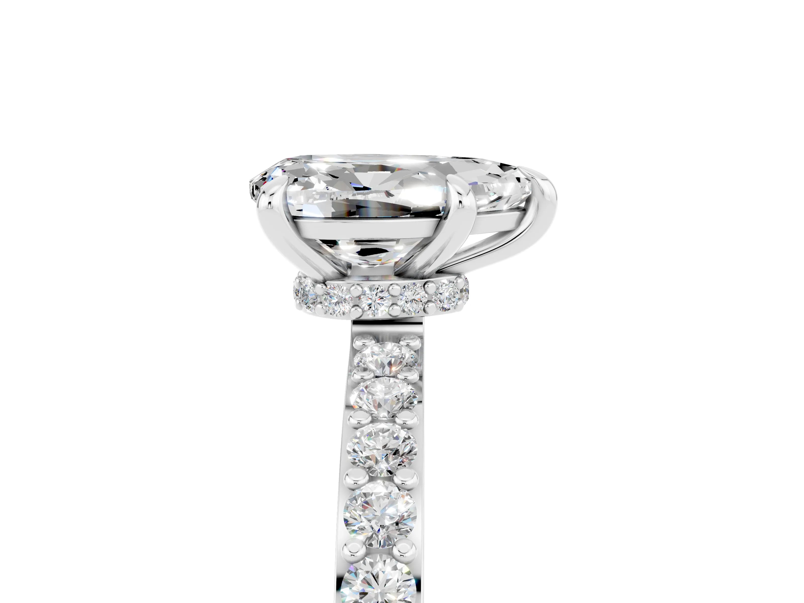 White gold Pear Cut Moissanite Ring with Pavé Band and Four-Prong Setting_5
