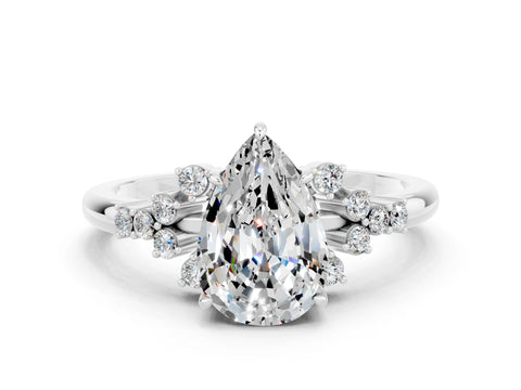 White gold Pear Cut Moissanite Ring with Side Stones and Four-Prong Setting_36