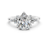 White gold Pear Cut Moissanite Ring with Side Stones and Four-Prong Setting_36