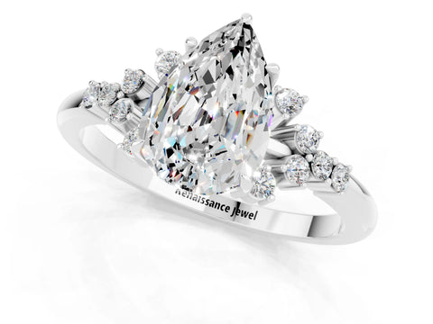White gold Pear Cut Moissanite Ring with Side Stones and Four-Prong Setting_37