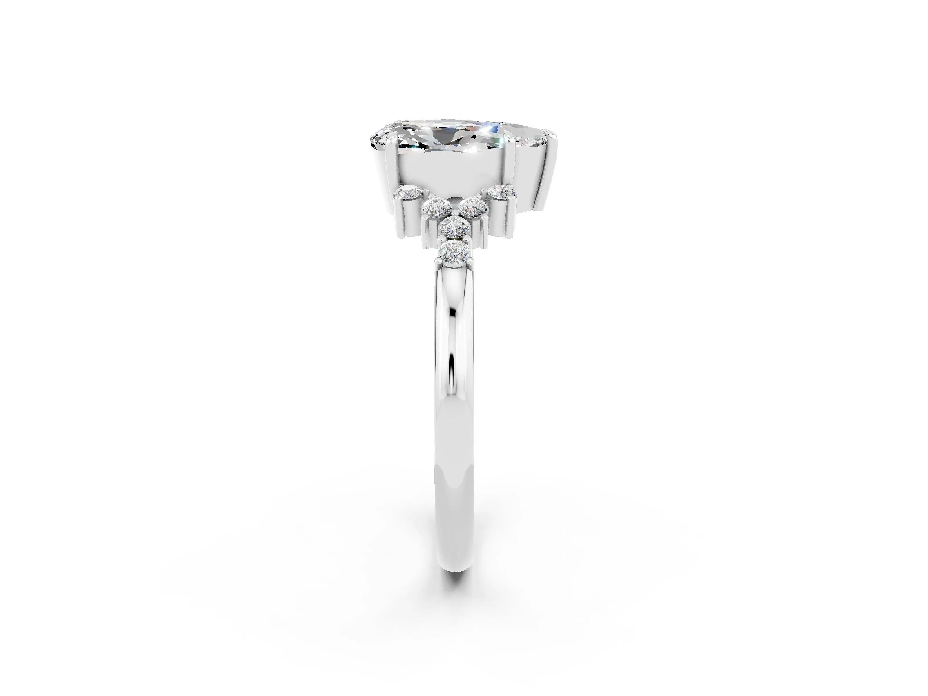 White gold Pear Cut Moissanite Ring with Side Stones and Four-Prong Setting_38