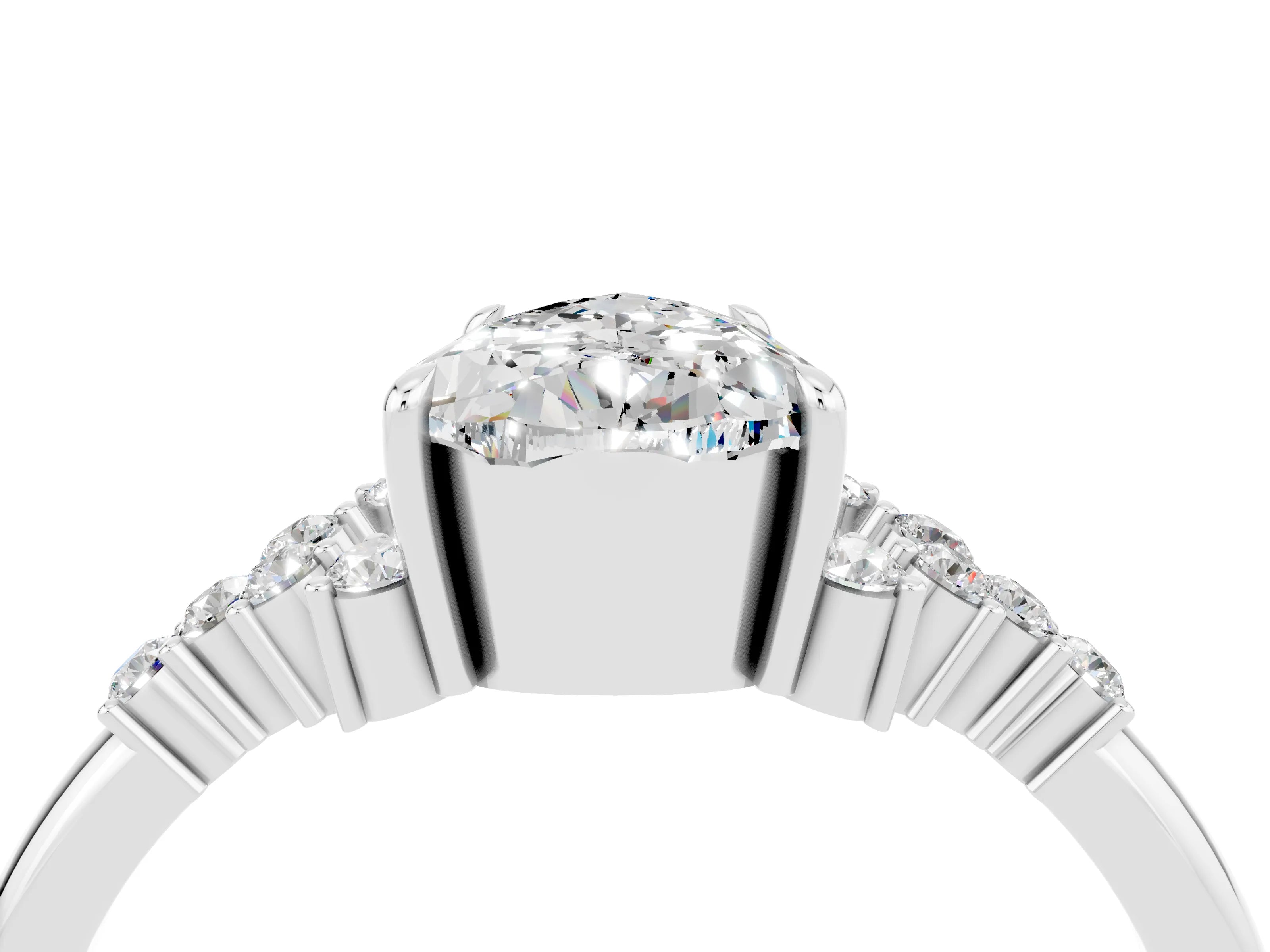 White gold Pear Cut Moissanite Ring with Side Stones and Four-Prong Setting_40