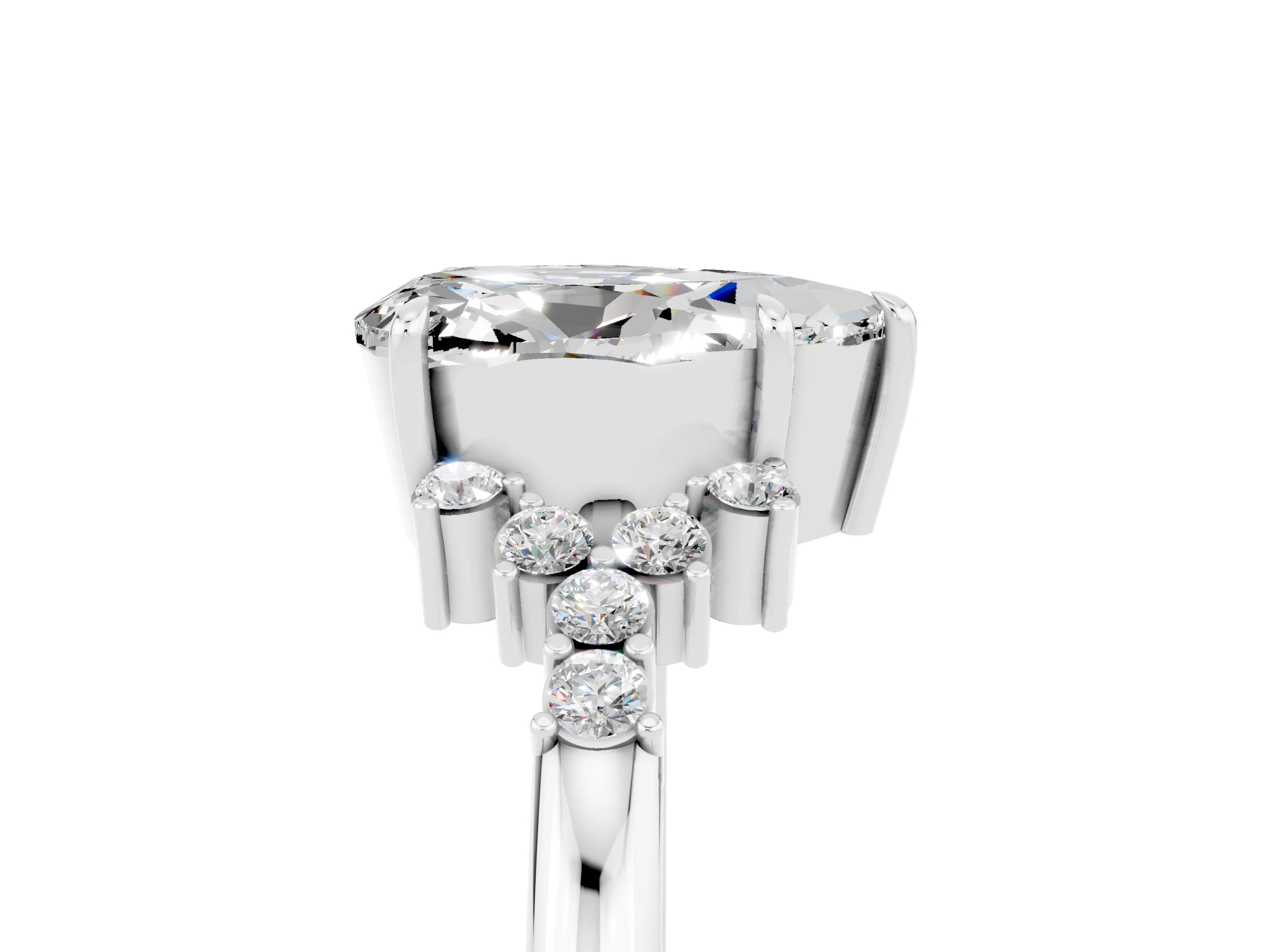 White gold Pear Cut Moissanite Ring with Side Stones and Four-Prong Setting_41