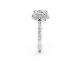 White gold Pear Cut Moissanite Scalloped Halo Engagement Ring with Round Shared Prong Band_26