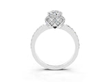 White gold Pear Cut Moissanite Scalloped Halo Engagement Ring with Round Shared Prong Band_27