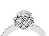 White gold Pear Cut Moissanite Scalloped Halo Engagement Ring with Round Shared Prong Band_28