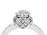 White gold Pear Cut Moissanite Scalloped Halo Engagement Ring with Round Shared Prong Band_40