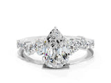 White gold Pear Cut Moissanite Scattered Round Accent Ring with Prong Setting_24
