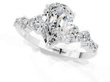 White gold Pear Cut Moissanite Scattered Round Accent Ring with Prong Setting_25