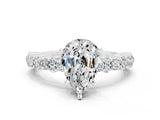 White gold Pear Cut Moissanite Side Stone Solitaire Ring with Round  and Four-Prong Setting_48