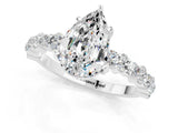 White gold Pear Cut Moissanite Side Stone Solitaire Ring with Round  and Four-Prong Setting_49