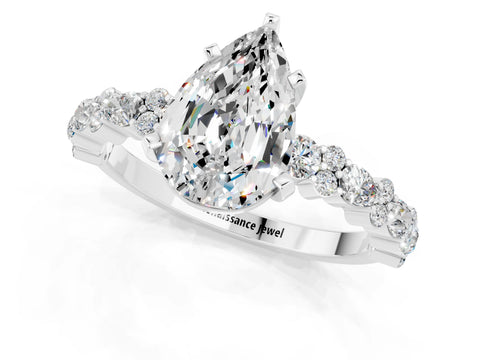 White gold Pear Cut Moissanite Side Stone Solitaire Ring with Round  and Four-Prong Setting_49