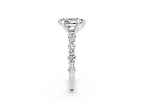 White gold Pear Cut Moissanite Side Stone Solitaire Ring with Round  and Four-Prong Setting_50