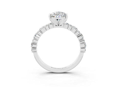 White gold Pear Cut Moissanite Side Stone Solitaire Ring with Round  and Four-Prong Setting_51