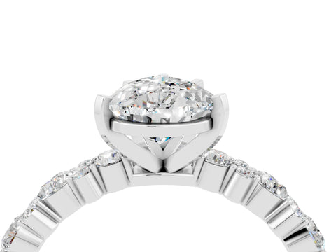 White gold Pear Cut Moissanite Side Stone Solitaire Ring with Round  and Four-Prong Setting_52