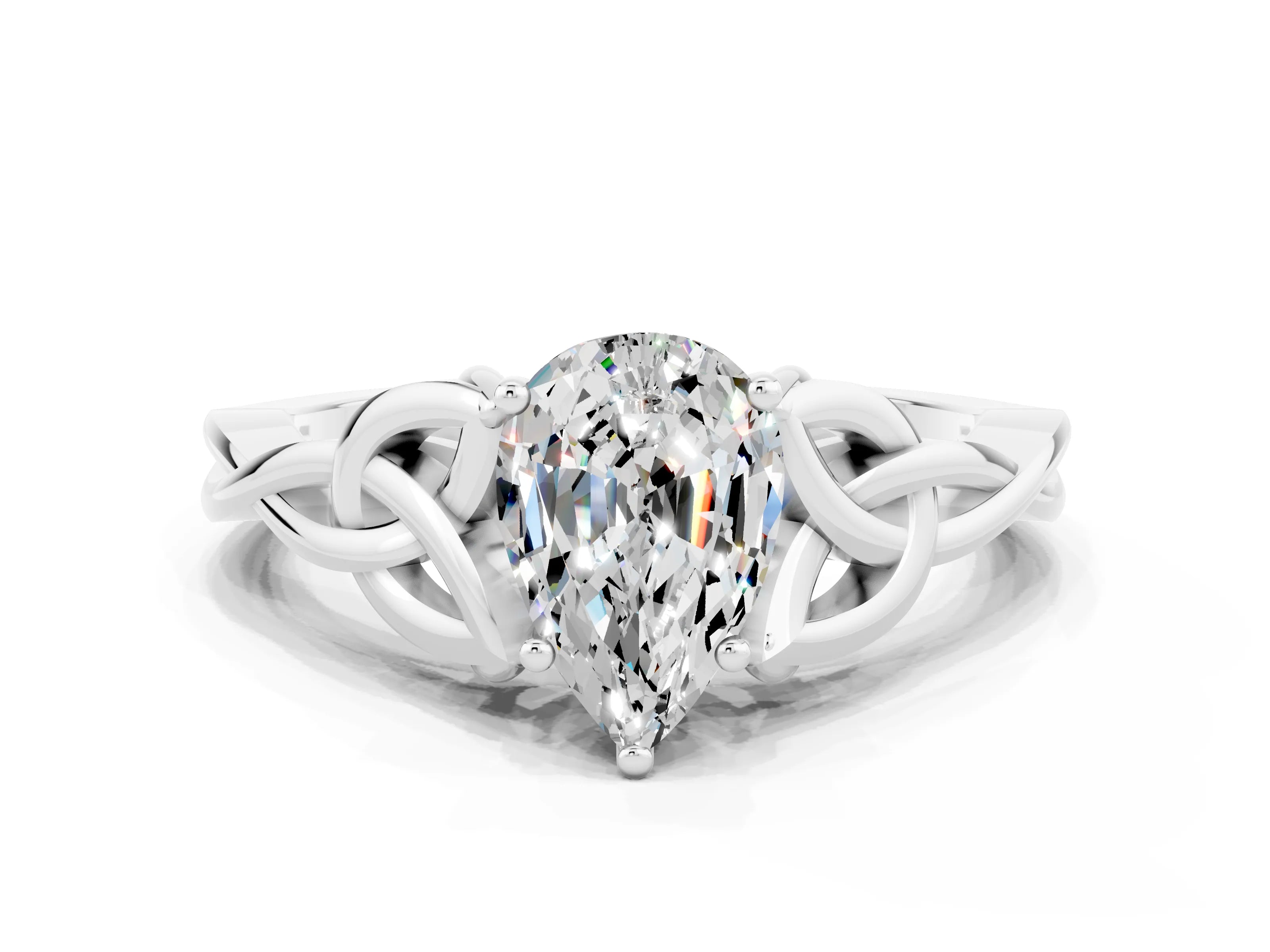 White gold Pear Cut Moissanite Solitaire Celtic Knot Ring with Four-Prong Setting_12