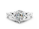 White gold Pear Cut Moissanite Solitaire Celtic Knot Ring with Four-Prong Setting_12