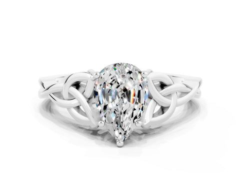 White gold Pear Cut Moissanite Solitaire Celtic Knot Ring with Four-Prong Setting_12
