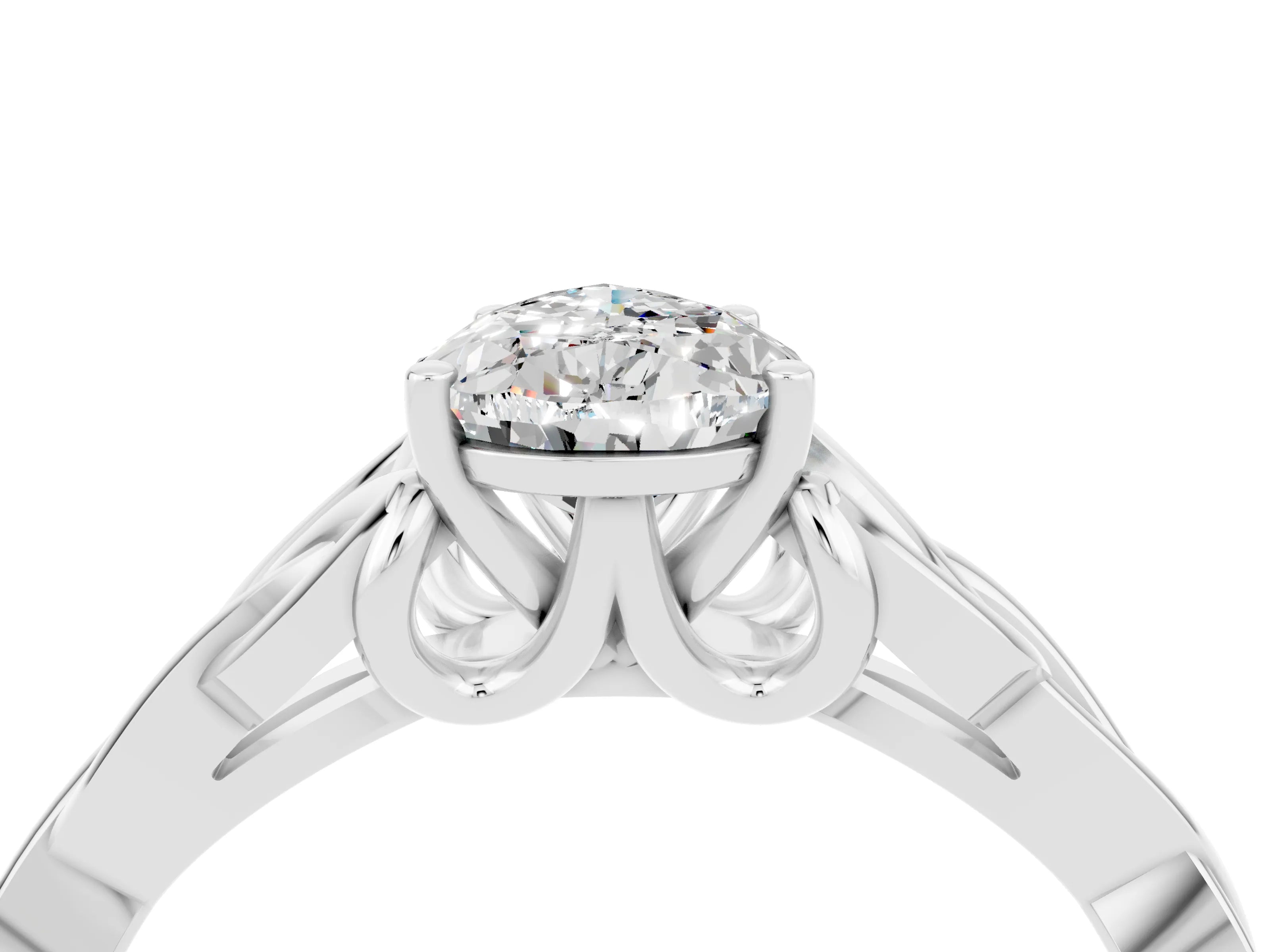 White gold Pear Cut Moissanite Solitaire Celtic Knot Ring with Four-Prong Setting_16