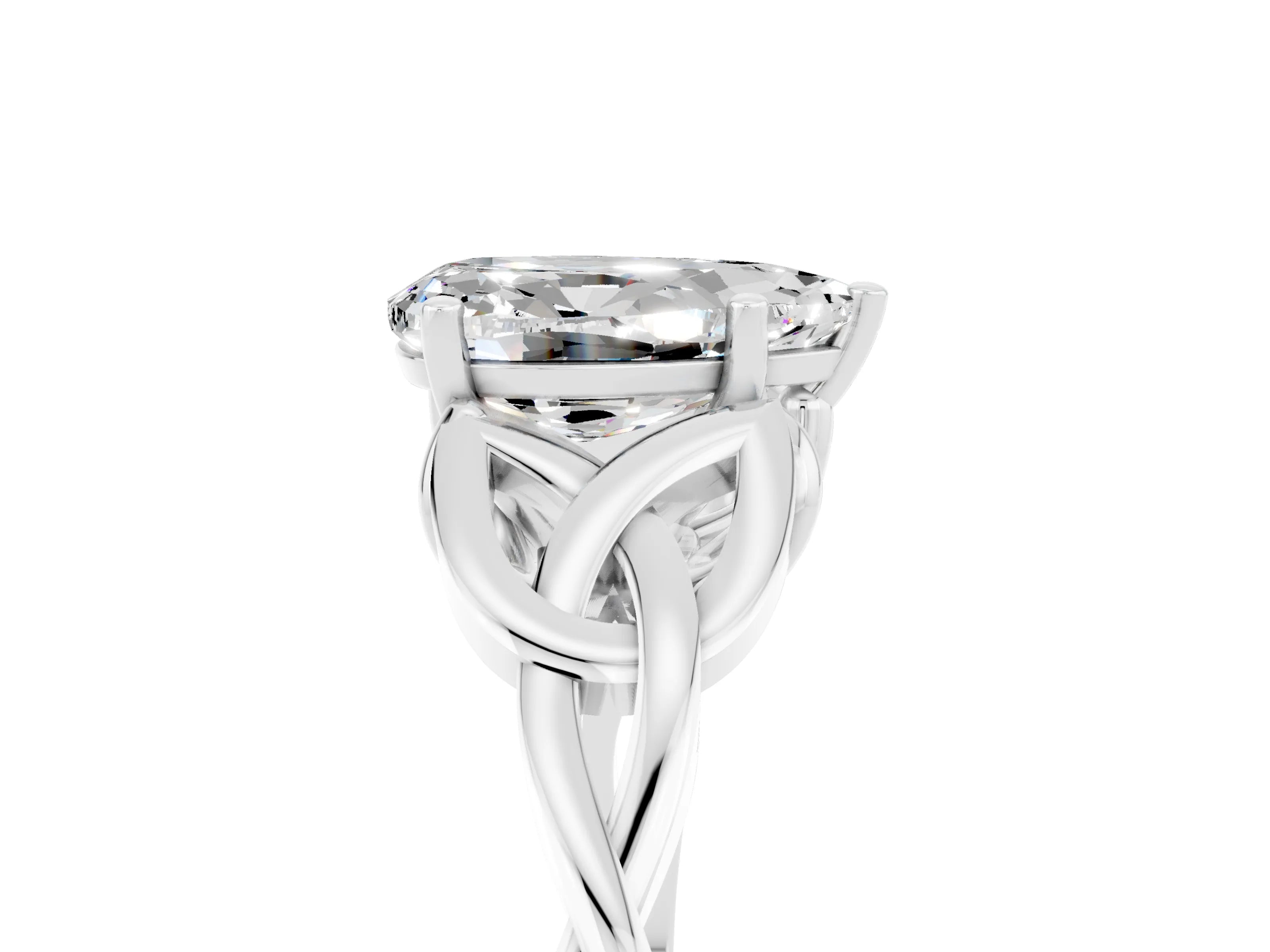 White gold Pear Cut Moissanite Solitaire Celtic Knot Ring with Four-Prong Setting_17