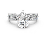 White gold Pear Cut Moissanite   Solitaire Diamond Ring with Milgrain Pavé Band and Four-Prong Setting_33