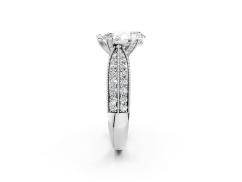 White gold Pear Cut Moissanite   Solitaire Diamond Ring with Milgrain Pavé Band and Four-Prong Setting_35